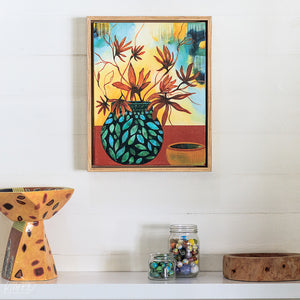 Custom Framed Original Art of Leaves in a Blue Abalone Pot by Rachel Ireland Meyers Buy Now at RIMAAD