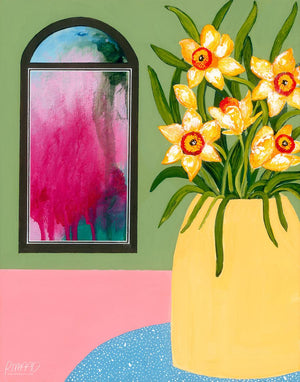 Original Art of 5 Daffodils in a Yellow Pot by Rachel Ireland Meyers